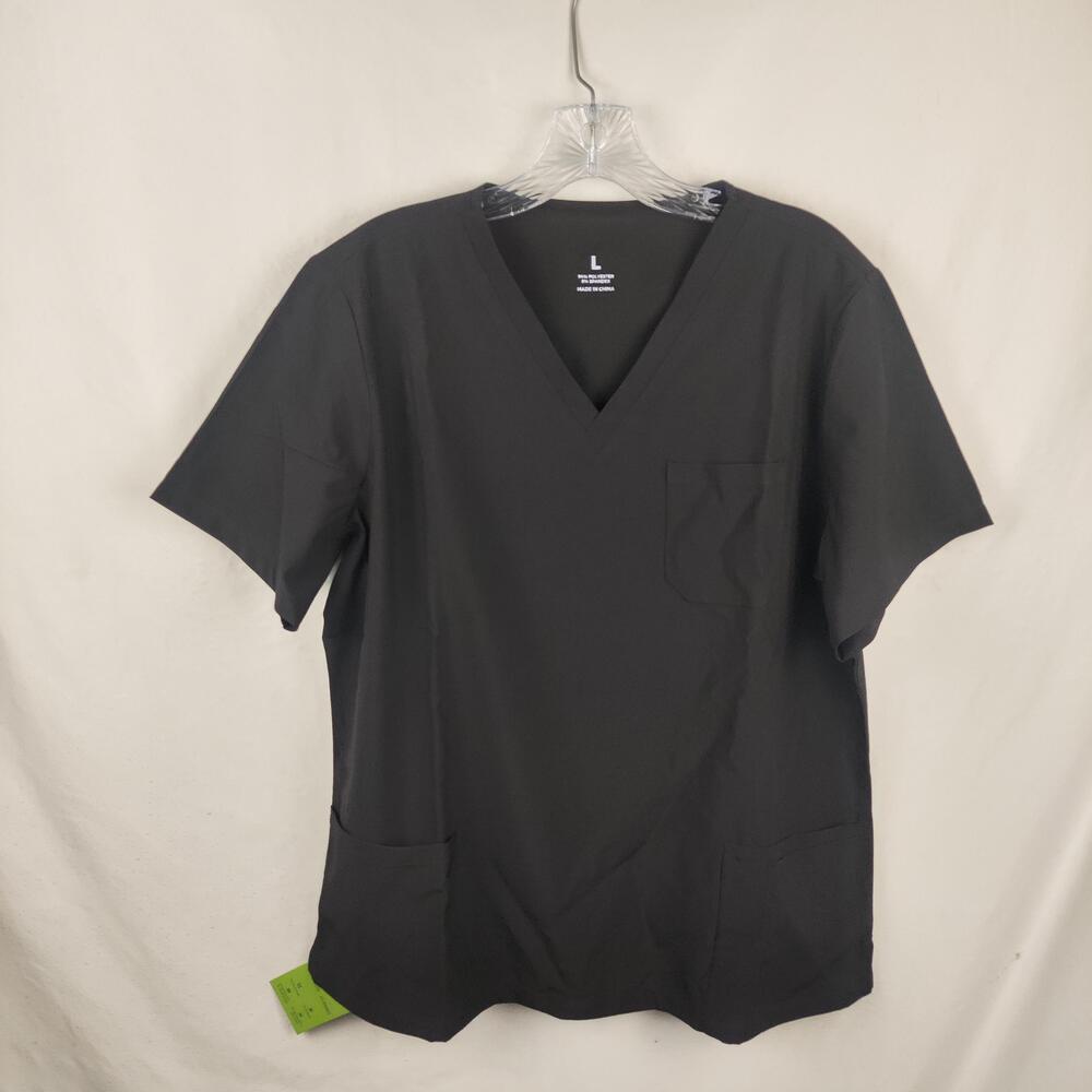 COZYFIT Scrub Top Mens Large Black V Neck 3 Pocket Stretch Medical Uniform